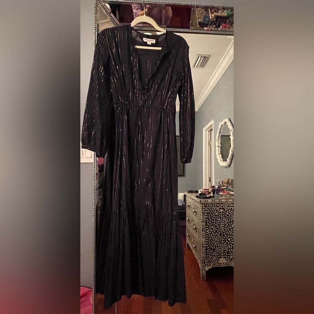 Brand/ India Collection/ Size Small/ Navy Maxi dress cotton with gold lines